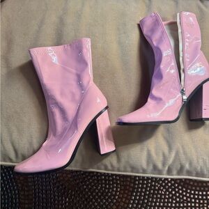 Glossy Pink High Heel Boots